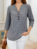 Plus Size Women Plaid Blouse V-Neck Long Sleeve Casual Shirt