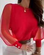 Elegant Women Floral Blouse Long Sleeve Sheer Sleeve Casual Top