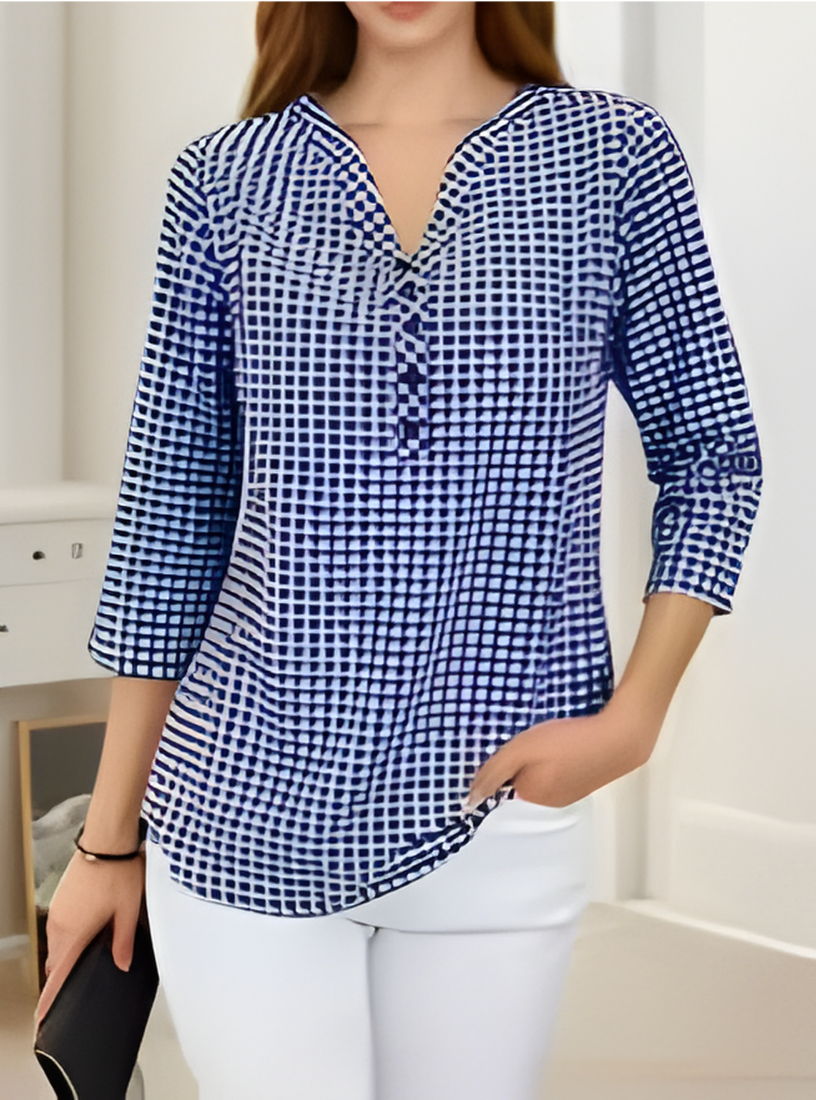 Plus Size Women Plaid Blouse V-Neck Long Sleeve Casual Shirt