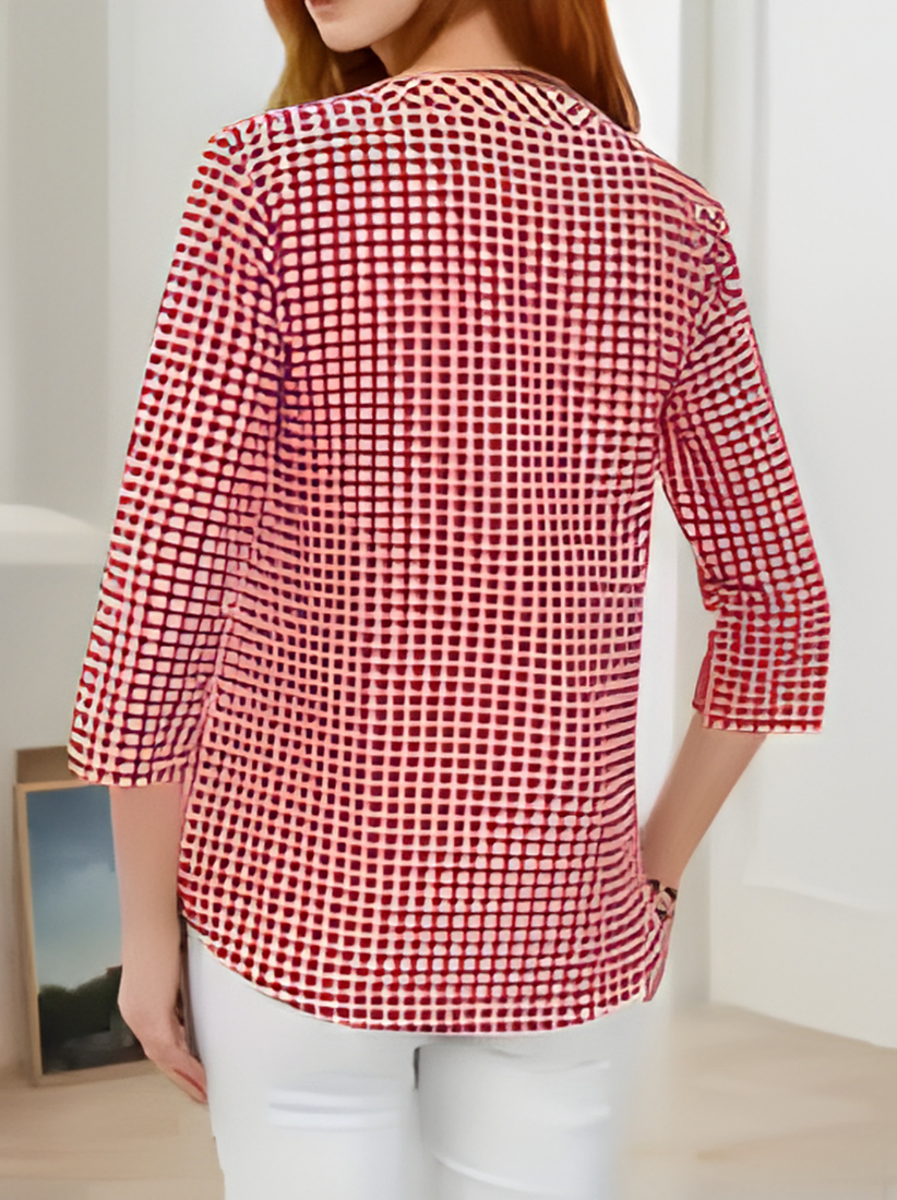 Plus Size Women Plaid Blouse V-Neck Long Sleeve Casual Shirt