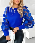 Elegant Women Floral Blouse Long Sleeve Sheer Sleeve Casual Top