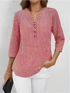 Plus Size Women Plaid Blouse V-Neck Long Sleeve Casual Shirt