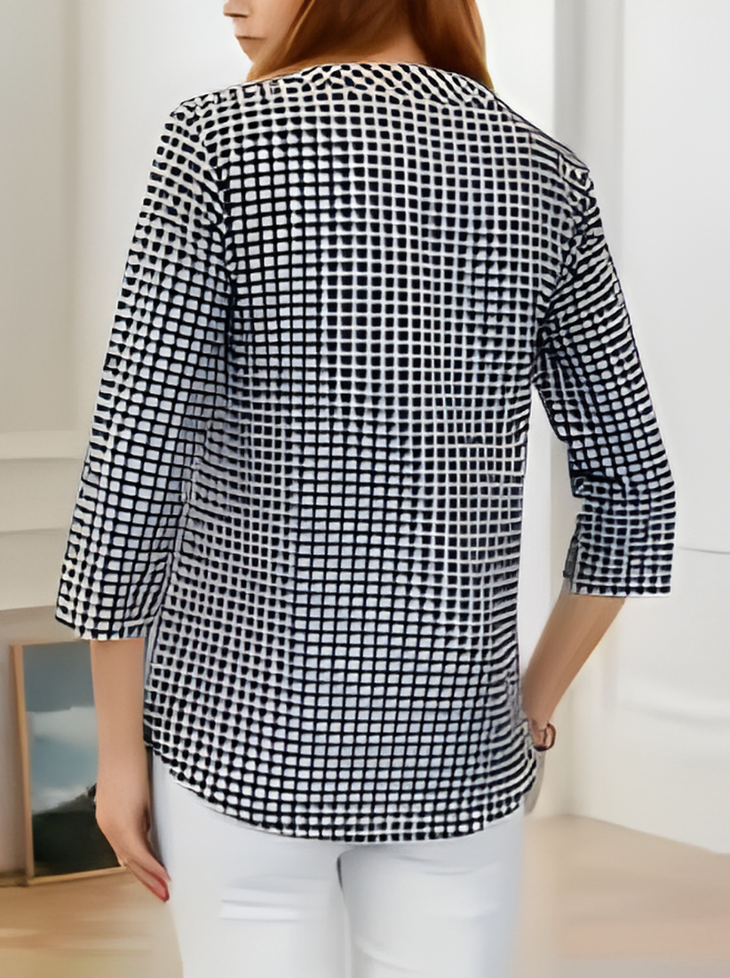 Plus Size Women Plaid Blouse V-Neck Long Sleeve Casual Shirt