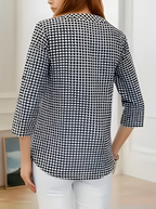 Plus Size Women Plaid Blouse V-Neck Long Sleeve Casual Shirt