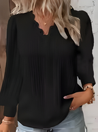 Elegant Women V-Neck Lace Patchwork Blouse Long Sleeve Casual Top