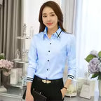 Women White Office Shirt – Long Sleeve Korean Style Blouse Slim Fit Elegant Work Top